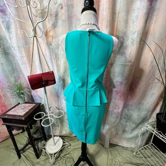 NEW 📌Loft Turquoise Wedding Guest - Semi-Formal Afternoon - Midi Peplum Dress - Picture 2 of 15